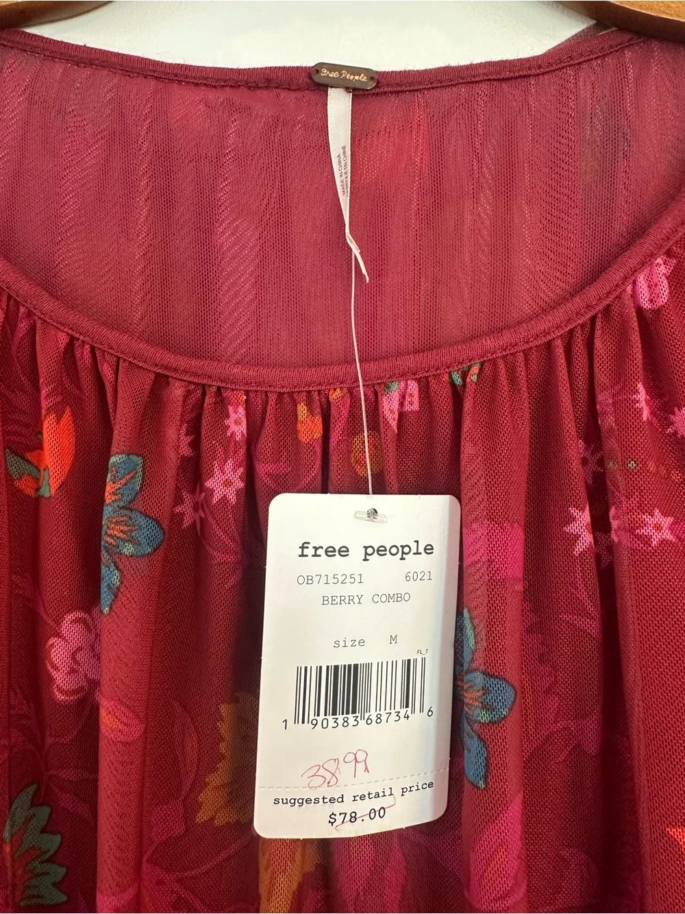 Free People Floral Puff-Sleeve Peasant Blouse in Berry Multi